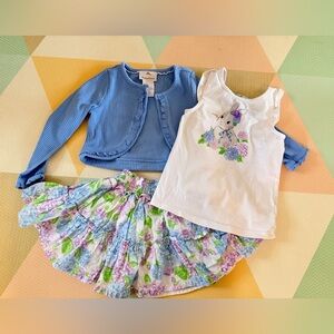Tommy Bahama Girls Blue Cardigan White Bunny Tank Floral Pastel Skirt Size 2T